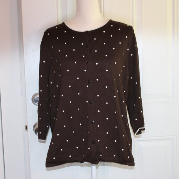 CJ Banks by Christopher Banks Brown and White Polka Dot Sweater Size 1X - Picture 2 of 6